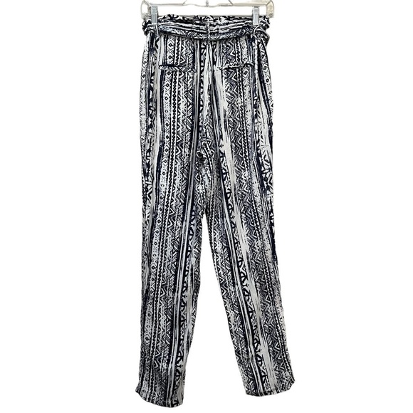 Cali1850 XS Women's Blue and White Aztec Bohemian Paper Bag Linen Pants R6 - Picture 6 of 8